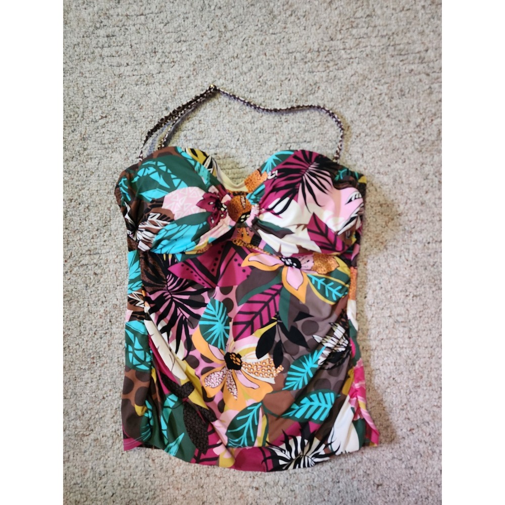 Bleu Rod Beattie Vibrant Colorful Halter Tankini Top Multi Color Swim Size 14
